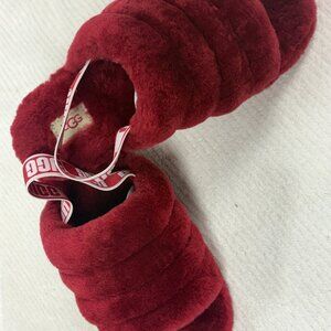 NEW-UGG-Women-Red Shearling  Fluff-109849K-Slip on Sandals.Sz-6-Vietnam.